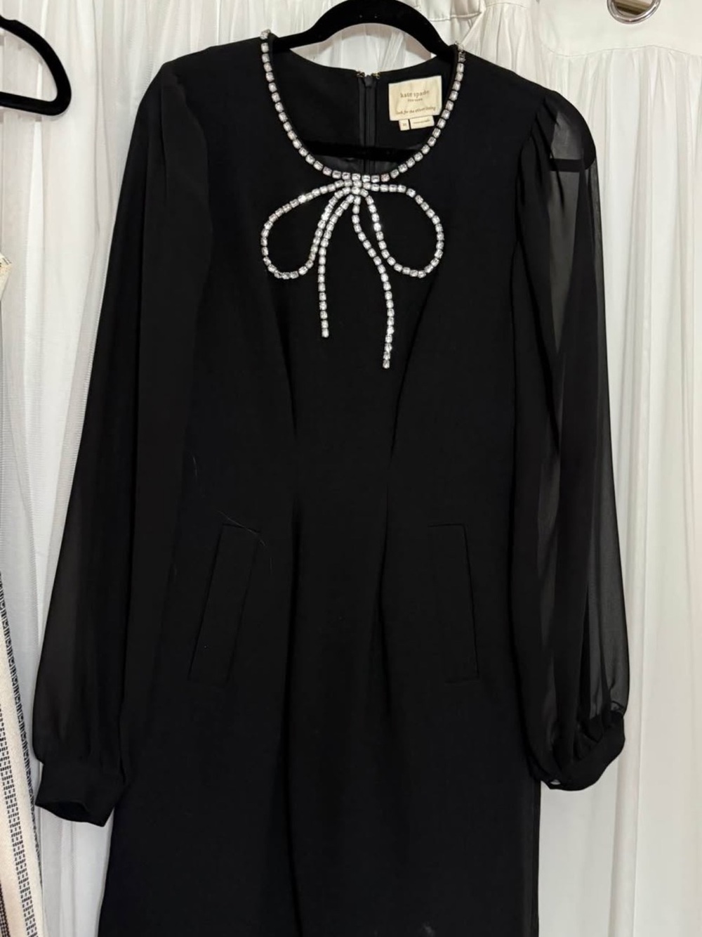 kate spade Black Long-Sleeve Dress with Crystal Bow